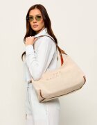 MARC JACOBS Hobo The Leather-Trim Canvas Belted Sack Bag cu adaos de piele