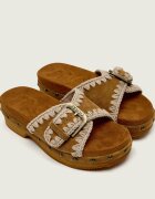 Mou Șlapi Low heel wood clog | piele întoarsă
