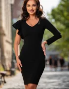 Chanttal Rochie conica neagra de ocazie cu volan la un umar
