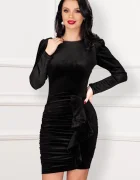 Chanttal Rochie dama din catifea Kamelis neagra cu volan elegant