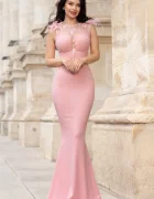 Chanttal Rochie de lux Kathrin sirena rose cu flori 3D la umeri si fulgi
