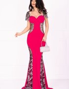 Chanttal Rochie de lux Serena de seara fucsia cu paiete argintii si sclipici