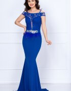 Chanttal Rochie de nasa Renata albastru-royal tip sirena cu broderie si fulgi