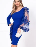 Chanttal Rochie de ocazie albastra Viviana cambrata cu flori 3D
