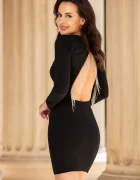 Chanttal Rochie de ocazie cambrata neagra cu spatele gol si franjuri din strassuri