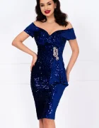 Chanttal Rochie de ocazie din paiete Iolanda albastru royal cu accesoriu din strassuri