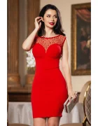 Chanttal Rochie de ocazie Katrina rosie cambrata cu paiete