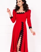 Chanttal Rochie de ocazie midi rosie Jade in clos cu insertii de dantela