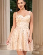 Chanttal Rochie de ocazie mini crem in clos decorata cu paiete