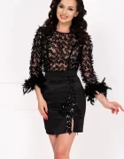 Chanttal Rochie de ocazie mini neagra Millie cu franjuri din paiete si fulgi