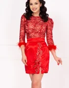 Chanttal Rochie de ocazie mini rosie Millie cu bust brodat si fulgi