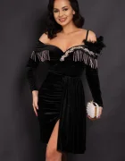 Chanttal Rochie de ocazie neagra Alizee din catifea cu strassuri argintii
