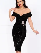 Chanttal Rochie de ocazie neagra din paiete Iolanda cu accesoriu din strassuri