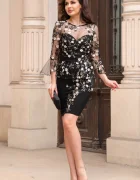 Chanttal Rochie de ocazie neagra midi Leticia cu peplum si broderie florala