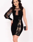 Chanttal Rochie de ocazie neagra scurta cu broderie neagra si maneca din tulle
