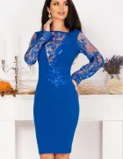 Chanttal Rochie de ocazie Odette albastru royal cu aplicatii brodate