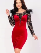 Chanttal Rochie de ocazie rosie Jacqueline cu maneci lungi brodate