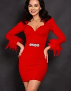Chanttal Rochie de ocazie rosie scurta Leonora cu accesoriu din strassuri