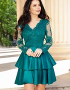 Chanttal Rochie de ocazie verde baby-doll eleganta cu dantela si volane