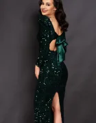 Chanttal Rochie de ocazie verde Ilona din paiete cu funda la spate