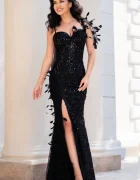 Chanttal Rochie de seara din paiete negre Kenda decorata cu pene