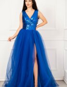 Chanttal Rochie de seara eleganta Cinderella albastru royal din tulle cu paiete