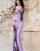 Chanttal Rochie de seara eleganta Kany lavanda cu model din paiete si flori pastelate