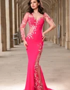 Chanttal Rochie de seara eleganta lunga roz Anelisse tip sirena cu flori brodate