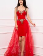Chanttal Rochie de seara eleganta Marylin rosie cu trena detasabila