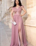 Chanttal Rochie de seara eleganta rose Larissa din voal cu flori 3D