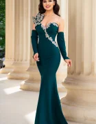 Chanttal Rochie de seara eleganta verde Lorenza cu aplicatii pretioase argintii
