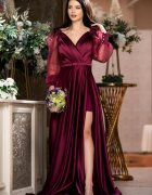 Chanttal Rochie de seara Eliana magenta satinata cu aplicatii pretioase