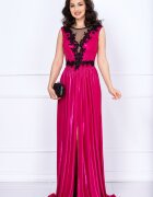 Chanttal Rochie de seara Ginette fuchsia peliculizata cu broderie aplicata