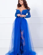 Chanttal Rochie de seara lunga albastra Aurora din tulle si dantela