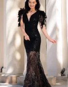 Chanttal Rochie de seara lunga neagra Zenaida decorata cu glitter