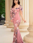 Chanttal Rochie de seara lunga roz Anelisse cu flori delicate si margele decorative