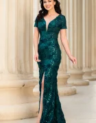 Chanttal Rochie de seara lunga verde Severina cu flori in relief
