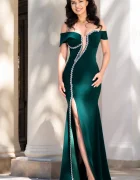 Chanttal Rochie de seara lunga verde Taisa decorata cu strassuri