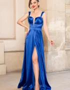 Chanttal Rochie de seara lunga Yennifer albastru royal cu crapatura pe picior