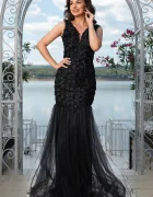 Chanttal Rochie de seara neagra eleganta tip sirena Elvira cu trandafiri 3D