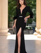 Chanttal Rochie de seara neagra Iasmina cambrata cu masete din fulgi