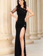 Chanttal Rochie de seara neagra lunga Amelia cu flori 3D si paiete