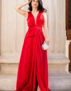 Chanttal Rochie de seara rosie din tafta cu funda stilizata