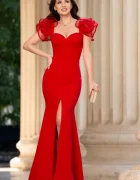 Chanttal Rochie de seara rosie Ginevra cu volane la umeri