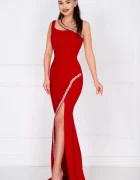 Chanttal Rochie de seara rosie lunga Florence decorata cu pietre sclipitoare