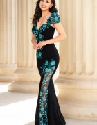 Chanttal Rochie de seara tip sirena Fabrizia cu broderie florala turquoise
