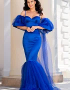 Chanttal Rochie de seara tip sirena Kandia albastra cu maneci detasabile