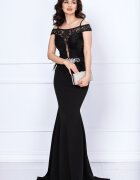 Chanttal Rochie de seara tip sirena Renata neagra cu broderie si fulgi