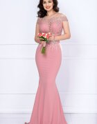 Chanttal Rochie de seara tip sirena Renata roz cu broderie si fulgi