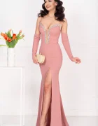 Chanttal Rochie de seara tip sirena roz Despina cu maneci detasabile